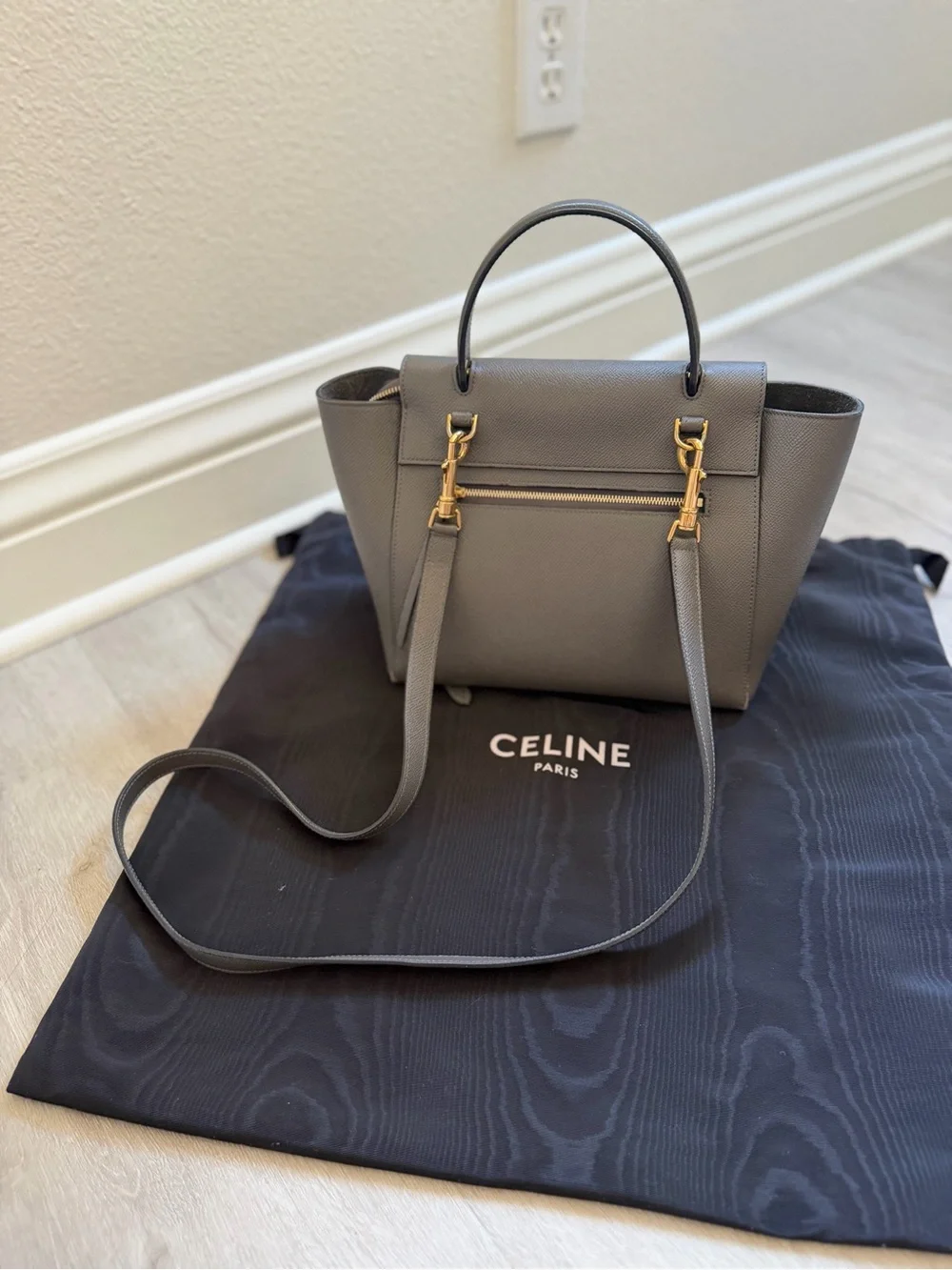 Celine grey Leather Micro Belt Satchel